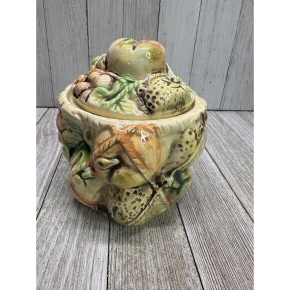 Vtg Ceramic Hand-Painted Tilso Japanese Fruit Decorated Biscuit Jar W/ Lid 4.5" - Picture 3 of 11